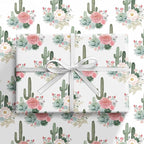 RUSPEPA Cactus Floral Wrapping Paper Roll, Mini Roll, Elegant Cacti and Roses Design, Soft Pink and Green Gift Wrap for Wedding, Birthdays, Baby Shower, Spring and Summer Party, 17 Inches x 16.4 Feet
