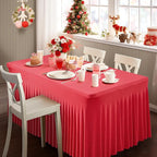 2 Pack Red Spandex Table Clothes for 8 Foot Rectangle Tables, 8FT Wrinkle Free Fitted Tablecloths Ruffles Design Stretch Table Cover for Party, Banquet, Wedding and Events