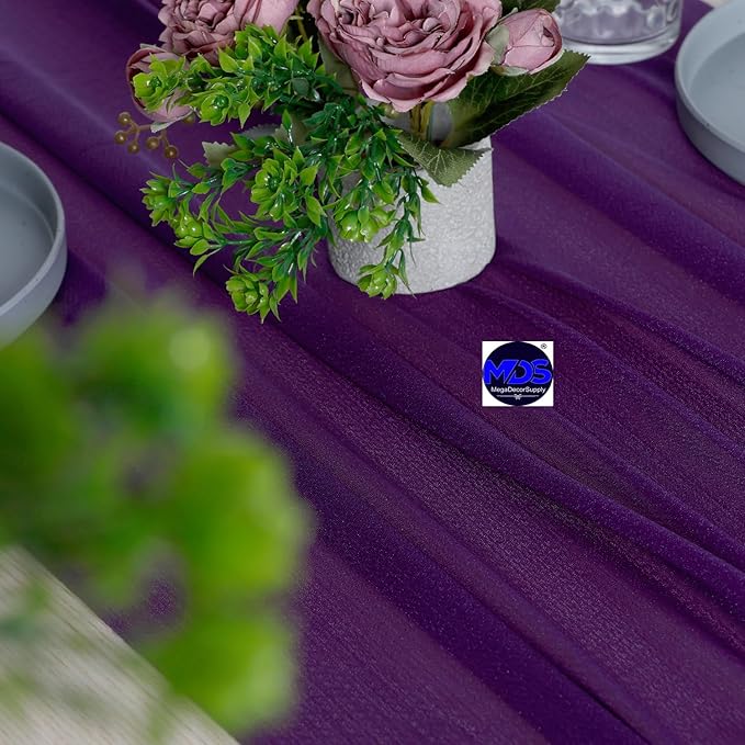 MDS Halloween Chiffon Table Runner - 10 Pack, 29 x 170 Inches, 14ft Each - Sheer Spooky Table Runners for Haunted House Parties, Trick-or-Treat Tables, Witchy Décor, Wedding & Events - Cadbury Purple