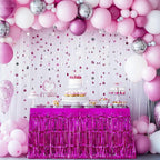 2 Pack Rose Red Table Skirts, 29x108" Metallic Foil Tinsel Fringe Table Skirts for Rectangle Tables Streamer Curtains Backdrop, Party Decorations for Birthdays Weddings Holidays