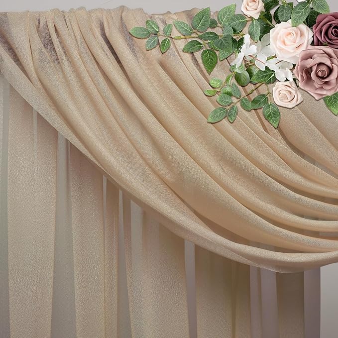 Wedding Arch Draping Fabric 2 Panels 28.7" x 20FT Nude Sheer Chiffon Backdrop Drapes for Wedding Ceremony Birthday Party Bridal Shower Outdoor Decoration