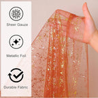 Snowkingdom 10 FT Fall Thanksgiving Table Runner Terracotta Gold Table Runner Burnt Orange Rust Sheer Chiffon Gauze Cheesecloth Golden Sequin Metallic Boho Table Decorations for Wedding Birthday