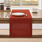 ZeeMart Linen Textured Border Table Runner, 14 x 60 Inch Orange, Farmhouse Style Burnt Orange Fall Table Runners 60 Inches Long, Easy Care Everyday Polyester Table Runner