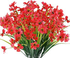 12 Bundles Artificial Flowers Outdoor UV Resistant Fake Flowers No Fade Faux Plants Garden Porch Window Box Decorating (Deep Red)