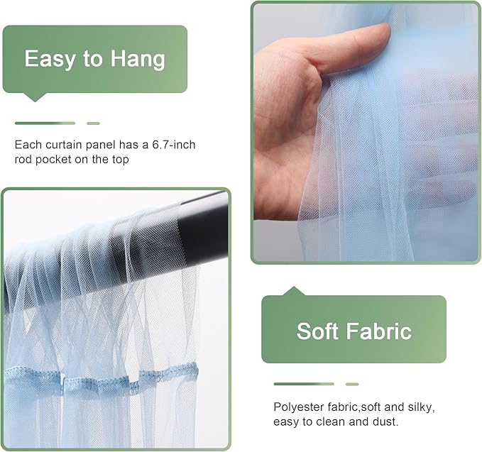 Tulle Backdrop Curtain with Lights String 10FT X 8FT Baby Blue Sheer Tulle Backdrop Curtains for Wedding Birthday Party Reception Photo Booth Background Decorations (2 Panels 5x8FT)