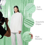 Mint Green Sequin Backdrop Curtain 2 Pieces 2FTx8FT Glitter Photography Backdrop for Party Wedding Birthday Christmas Decorations