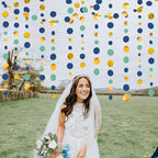 Blue Gold Green Decorations Circle Dots Garland Metallic Gold Navy Blue with Sage Green Hanging Polka Dot Streamer for Birthday Baby Shower Bridal Shower Wedding Bachelorette Engagement Party Supplies