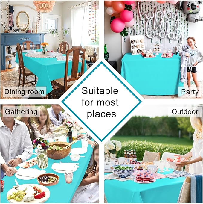 Hiasan 2 Pieces Solid Square Tablecloth - Waterproof and Spillproof Washable Polyester Fabric Table Cloth for Kitchen and Dining Room, Aqua, 70 x 70 Inch