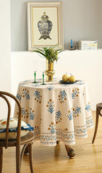 ISAENNE Designer French Pale Yellow Round Tablecloth,Linen Floral Table Cloth,Wrinkle Resistant Decor Tablecloths for Dining Thanksgiving Banquet Kitchen Party,Diameter 67"-Estevan A