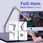 IXTECH Boom Arm - Adjustable 360° Rotatable Microphone Sturdy Stainless Steel Mic Desk, Table Stand Foldable Scissor Stable Mount Arms for Radio Studio, Podcast, Gaming (MATTE SILVER)