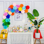 Colorful Rainbow Hanging Tissue Paper Honeycomb Balls Pride Party Decorations Pom Poms for Rainbow Sunshine Cloud Sun Themed Birthday Baby Shower Gender Reveal Wedding Party Décor