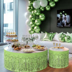 2 Pack Light Green Table Skirts, 29x108" Metallic Foil Tinsel Fringe Table Skirts for Rectangle Tables Streamer Curtains Backdrop, Party Decorations for Birthdays Weddings Holidays
