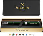 Scriveiner Personalized British Racing Green Pen - Stunning Green Lacquer Luxury Pen w/Chrome Finish, German Schmidt Nib (Medium), Best Engraved Fountain Pen Gift Set for Men & Women, Name Engraving
