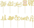 Ephlyn 30Pcs He Asked She Said Yes Cupcake Toppers Glitter Engagement Cupcake Toppers Diamond Ring Heart Love I Do Cupcake Picks for Engagement Wedding Party Cake Decorations Gold