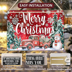 Christmas Truck Metal Tin Sign Merry Christmas Sign Funny Snowman Tin Sign Christmas Tree House Decoration for Indoor Home House Decor Party Supplies 12x16Inch