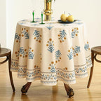 ISAENNE Designer French Pale Yellow Small Round Tablecloth,Linen Floral Table Cloth,Wrinkle Resistant Decor Tablecloths for Dining Thanksgiving Banquet Kitchen Party,Diameter 55"-Estevan A