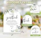 Greenery Audio Guest Book Sign, 6 x 8 Inch White Arch Acrylic Wedding Sign with Holder, Wedding Sign for Ceremony and Reception, Wedding Decoration, Wedding Supplies - LY29
