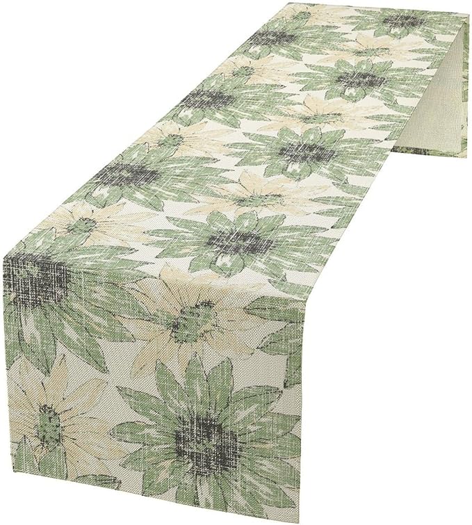 Chrysanthemum Vintage Floral Table Runner, Elegant Yellow Sunflower Spring Summer Elegant Pattern Artichokes Flower Table Runner for Party Kitchen Dining Living Room Decor, 13x90 Inch