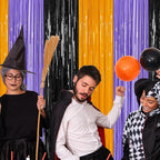 2 Pack Halloween Backdrop, 3.28 FT x 7.05 FT Foil Fringe Curtains, Orange Purple Black Party Streamer Tinsel Backdrop Curtains, Halloween Decorations Door Decor Photo Props Party Supplies