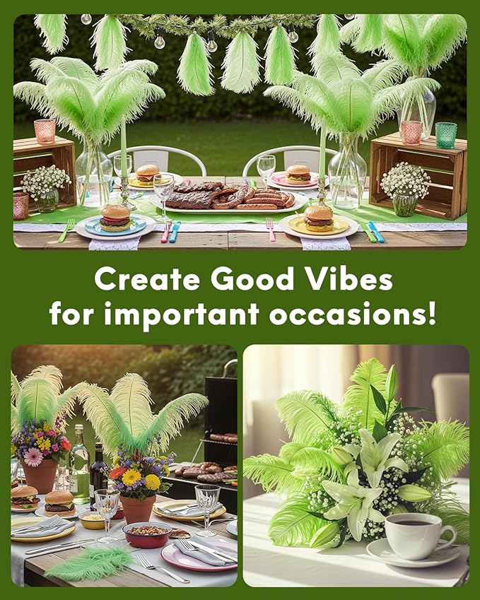 NEWONG 30pcs Fruit Green Ostrich Feathers Natural Bulk 8-10inch(20-25cm) Vase Craft Wedding Home Party Centerpieces Christmas Day Decoration