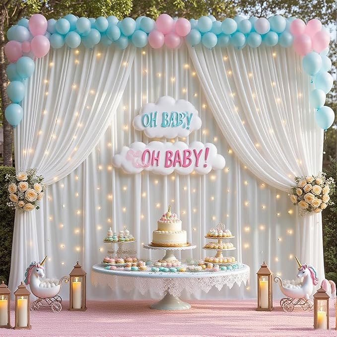 White Backdrop Curtains with Lights for Parties,10x10FT Wrinkle Free White Drapes Wedding Photo Backdrop Curtains for Baby Shower Birthday Ceremony Reception Home Party Decorations-5ft x 10ft,2 Panels