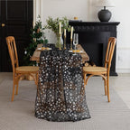Silvery Snowflake Metallic Print Tulle Christmas Table Runner, Seasonal Winter Kitchen Dining Table Decoration for Home Party Decor 35x120 Inch (Black)