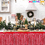 6 Pack 29x108 Inch Metallic Foil Fringe Tinsel Table Skirts Banner for Rectangle Tables Streamer Garland Curtains Backdrop for Wedding, Birthday, Parade Floats, Christmas Party Decoration(Red)