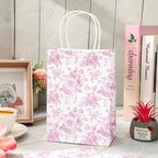 JarThenaAMCS 52Pcs Pink Floral Paper Gift Bag Vintage Wildflower Treat Bags with Handles Chinoiserie Candy Goodie Bags for Spring Summer Birthday Wedding Bridal Shower Party Favors Supplies