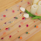 BINBE 1pcs Champagne Daisy Fall Table Runner Embroidery Gauze 10FT Florals Seasonal Tulle Holiday Birthday Kitchen Dining Table Decor for Home Party