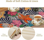 Japanese Retro Flowers Table Runner Oriental Tradition Kio Fish Art Printed Burlap Runner Home Kitchen Dining Table Living Room Decor Fabric 1 Panel W13xL90in
