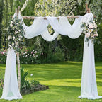 PARTISKY 10x7ft White Chiffon Backdrop Curtains (2 Panels 5x7ft Each) - Wrinkle-Free Sheer Fabric Photo Drapes for Wedding Ceremony Arch Birthday Baby Shower Photography Stage Decor
