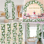 Naidiler Full Pretty White Rose Garland, 6.2FT Artificial Floral Vines Spring White Flower Garland for Wedding Arch Table Centerpiece Decor Home Backdrop Wall Valentines Decoration