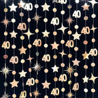 Champagne Gold 40th Birthday Decorations Number 40 Circle Dot Twinkle Star Garland Streamer Banner Backdrop for Women Mens Cheers to 40 Years Old Birthday Happy 40th Anniversary Party Supplies