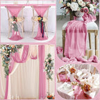 16PCS Dusty Rose Cheesecloth Table Runner 10FT Table Runner Cheesecloth 35x120Inch Boho Gauze Cheese Cloth Table Runner Long Rustic Sheer Table Runners for Wedding Party Baby Bridal Shower Table Decor