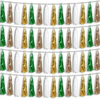 4P Sage-Green Beige-Mint Gold Foil Fringe Metallic Tassel Garland Banner, Tassels Banner Streamers for Parade Floats, Bachelorette, Wedding, Birthday, Christmas, Bridal/Baby Shower Party Decorations