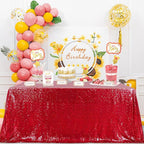 QueenDream Red Sequin Tablecloth 90x132 Inch Red Glitter Table Cloth for Birthday Bridal Shower Party Christmas