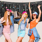6 Pack 29x108 Inch Black Wave Foil Fringe Table Skirts Metallic Banner for Tinsel Streamer Garland Backdrop for Parade Floats Wedding, Mother's Day, Birthday Mardi Gras Party Decorations
