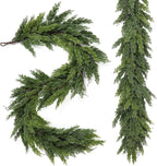 2PCS 9FT Artificial Christmas Garland, Cedar Garland -Real Touch Greenery Cypress Pine Garland for Mantle Table Railing Fireplace Indoor & Outdoor Christmas Decorations