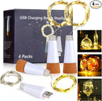 Wine Bottle Lights with Cork Switch for Liquor Bottles 4 Pack Rechargeable Battery Operated 20 Led Bottle Stopper Warm String Fairy Lights Indoor Christmas Wedding Halloween Decorations