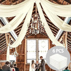 DUOBAO Ivory Ceiling Drapes Sheer Backdrop Curtains 6 Panels 5ftx20ft Reception Halls Drapeing Banquet Room Curtain with Rod Pocket for Wedding Birthday Stage Decoration