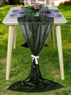 MDS Halloween Chiffon Table Runner - 15 Pack, 29 x 170 Inches, 14ft Each - Sheer Spooky Table Runners for Haunted House Parties, Trick-or-Treat Tables, Witchy Décor, Wedding & Events - Olive Green