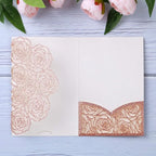 20 Pcs Laser Cut Wedding Invitations Card Pocket with Envelope for Birthday Party Baby or Bride Shower Invite suitable for 5 * 7 Inches Insert Paper (Rose Gold Glitter)