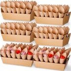 6 Set Wedding Confetti Cone Holder Box Each Includes 30 Pieces of Cone Papers and 30 Holes for 30 Confetti Cones Box Party Confetti Cone Kraft Stand Tray Box for Wedding Party Candy Flower