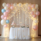 Tulle Backdrop Curtain with Lights String 10FT X 8FT Ivory Sheer Tulle Backdrop Curtains for Wedding Birthday Party Reception Photo Booth Background Decorations (2 Panels 5x8FT)