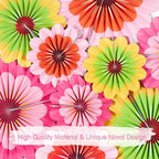 SUNBEAUTY 9 PCS Paper Flowers Decorations Hanging Carnival Paper Fans Decorations Flower Paper Fans Paper Floral Backdrop Spring Decorations