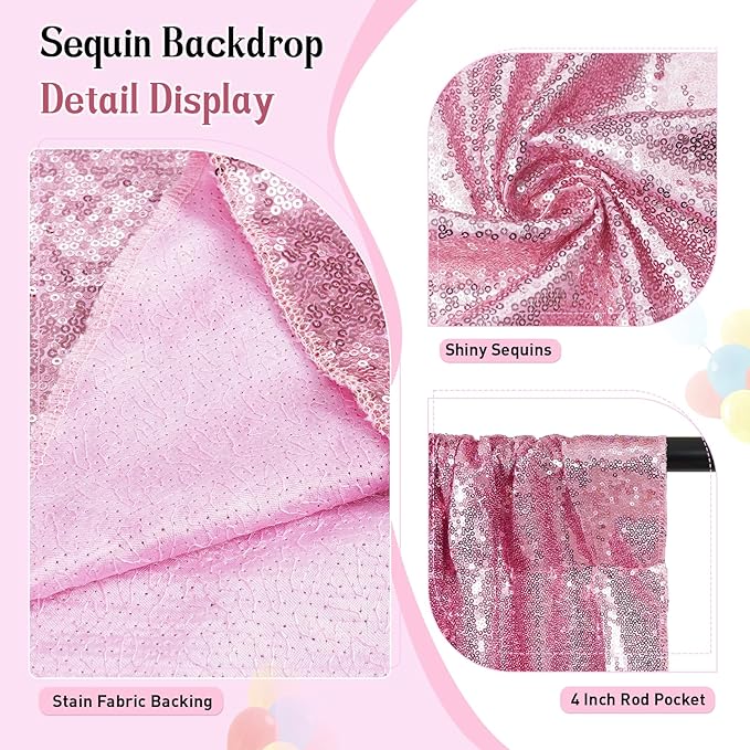 SquarePie Sequin Backdrop Curtain Not See Through Thick Glitter Background for Party 8FT x 10FT Fuchsia Pink
