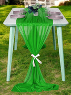 MDS 25 Pack 10ft Chiffon Table Runner 29 x 120 Inches Sheer Wedding Runner Romantic Rustic Table Runner for Wedding Decorations, Birthday Parties, Bridal Shower Party Arch Decor - Green