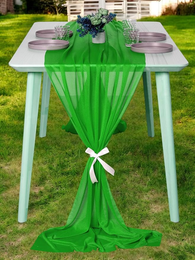 MDS Halloween Chiffon Table Runner - 10 Pack, 29 x 120 Inches, 10ft Each - Sheer Spooky Table Runners for Haunted House Parties, Trick-or-Treat Tables, Witchy Décor, Wedding & Events - Green
