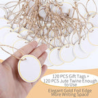 120 PCS White Gift Tags, 2'' Round Gift Tags with String Marking Hang Tag Writable Blank Tag for Presents Labeling DIY Craft Project Wedding Baby Shower Favors Stocking Stuffers