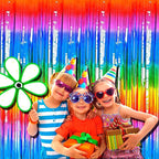 4 Pack Macaron Dark Rainbow Foil Fringe Curtain Backdrop, 3.28Ft x 8.2Ft Colorful Streamers Curtains for Party, Photo Booth Props, Birthday, 2022 Mother's Day Decoration Supplies